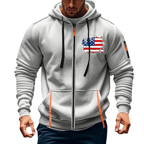Amerika Flagge Kapuzenpullover Herren Große Größen Sweatshirt Herren Oversized Herren Hoodie Schwarz Herren Pullover Langarm Winterjacke Tasche (A03-Grey, XXXL) von Generic