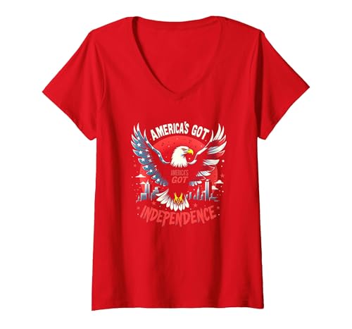Amerika hat Unabhängigkeit T-Shirt mit V-Ausschnitt, Damen, Rot, XXL von Generic
