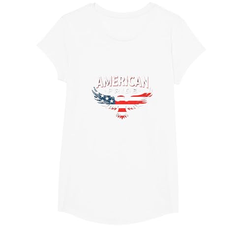 Amerikanischer Stolz Patriotische Adlerflagge Symbol T-Shirt, Girls, Weiß, XS von Generic