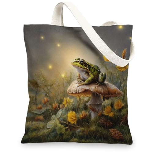 Amphibien-Canvas-Tragetasche, wiederverwendbar, mit Naturmotiven, leicht, umweltfreundlich, Schulterriemen, 33 x 38 cm von Generic