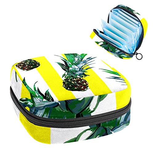 Ananas-Zeichnung, tragbar, Tampon-Aufbewahrungstasche, Tampon-Halter für Geldbörse, femininer Produkt-Organizer, Mehrfarbig, 4.7x6.6x6.6 in/12x17x17 cm von Generic