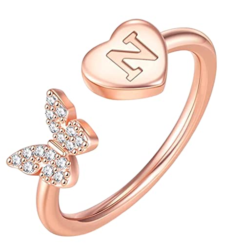 Anfangsbuchstabe Alphabet Ringe AZ Silber und Gold Kristall verstellbarer Fingerring für Frauen Mädchen Schmuck Ringe Vorhangstange Silber (N, One Size) von Generic