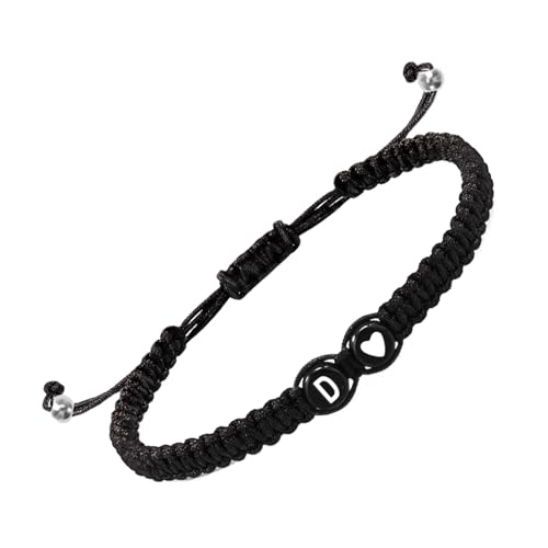 Anfangsherz Armbänder, geflochtene Initialen Armbänder für Herren - Geflochtenes Armband mit 26 Buchstaben im Herz-Design - Handgemachte geflochtene Kordel, Anfangsanhänger von 26, riferimento von Generic
