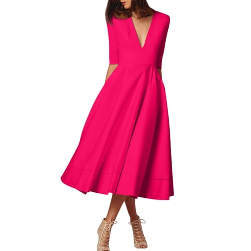 Angebote Blusenkleid Damen Abendkleider Elegant Für Hochzeit Festival Outfit Strandkleid BH Rückenfreies Kleid Sommerkleid Bademode Damen Rotes Kleid Lässige Abendkleider (B Heißes Rosa,M) von Generic