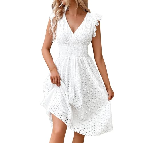 Angebote Kleider Sundress Abendkleider Cocktailkleid Damen Langes Sommerkleid Umstandskleid Festlich Kleider Große Größen Sommerkleid Lang Damen Boho Party Kleid Sommerkleider (Weiß,L) von Generic