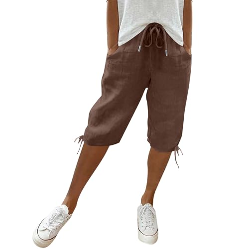 Angebote des Tages Heute, Kurze Hose Damen, Sommer Leinen Mittellange Hosen mit Verstellbarem Kordelzug an Taille und Taschen Strandhose Lässige Outdoorhose,Braun,M Angebote des Tages Heute, Kurze Hose Damen, Sommer Leinen Mittellange Hosen mit Verstellbarem Kordelzug an Taille und Taschen Strandhose Lässige Outdoorhose,Braun,M von Generic