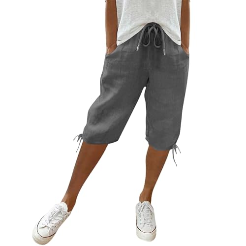 Angebote des Tages Heute, Kurze Hose Damen, Sommer Leinen Mittellange Hosen mit Verstellbarem Kordelzug an Taille und Taschen Strandhose Lässige Outdoorhose,Grau,L Angebote des Tages Heute, Kurze Hose Damen, Sommer Leinen Mittellange Hosen mit Verstellbarem Kordelzug an Taille und Taschen Strandhose Lässige Outdoorhose,Grau,L von Generic