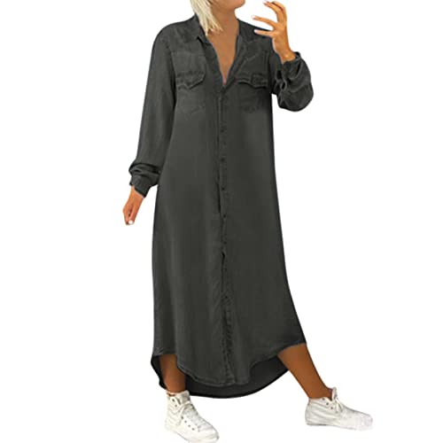Angebote des Tages Heute Damen Jeanshemd Kleid Langarm Button Down Casual Jeanskleid, Jeansbluse Damen Lang Jeans Kleid für Damen Kurzarm Blusenkleid Strandkleid Damen Kurz von Generic