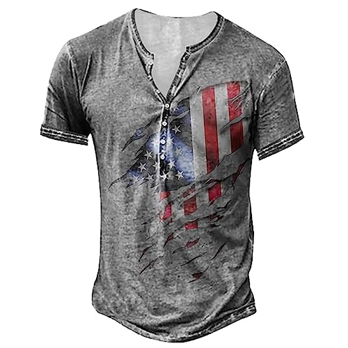 Angebote des Tages Heute Deal Hemd Herren Slim Fit Sommerhemd Herren Tactical Shirt Vintage Distressed Totenkopf Shirt Usa Flaggen Druck Trachtenhemd Mit Knopfleiste Bodybuilding Shirt (Grau, M) von Generic