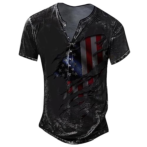 Angebote des Tages Heute Deal Herren Mode Schwarze Tshirt Herren Fitness Tshirt Herren Vintage Distressed Totenkopf Shirt Usa Flaggen Druck Trachtenhemd Mit Knopfleiste Hemd Herren (Schwarz, XXL) von Generic