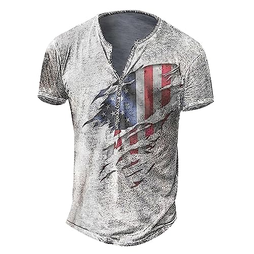 Angebote des Tages Heute Deal Leinen Hemden Herren Compression Shirt Männer T-Shirt Vintage Distressed Totenkopf Shirt Usa Flaggen Druck Trachtenhemd Mit Knopfleiste Hemd Kurzarm (Weiß, XL) von Generic