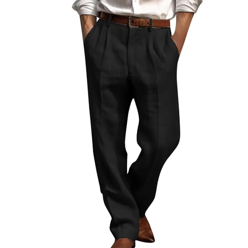 Angebote des Tages Heute Musselin Hose Herren Elegant Einfarbig Anzughose Sommer Businesshose Gerades Bein Stoffhose Baggy Sommerhose Regular Fit Freizeithose Große Größen Loungehose Leichte von Generic