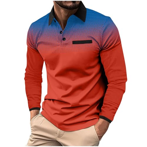 Angebote des Tages Heute Poloshirt Herren Langarm Farbverlauf Tshirt Polka Dots Druck Hemd Regular Fit Langarmshirt Atmungsaktiv Pullover Schnelltrocknend Shirt Große Größen Polohemd von Generic