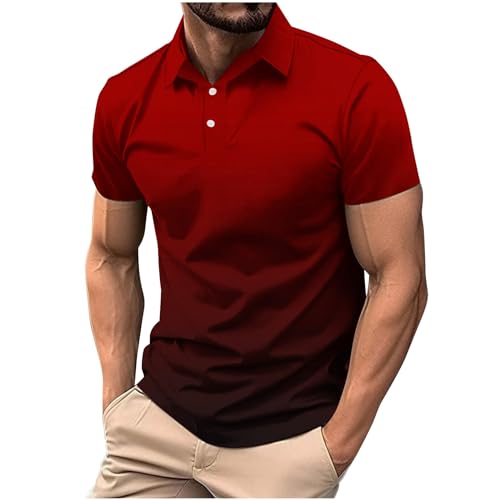 Angebote des Tages Heute Sommer Poloshirt Herren Revers Knöpfen Hemd Farbverlauf Tshirt Schmale Passform Oberteile Kurzarm Pullover Basic Poloshirts Große Größen T-Shirt Leichte Polohemd Lässige von Generic