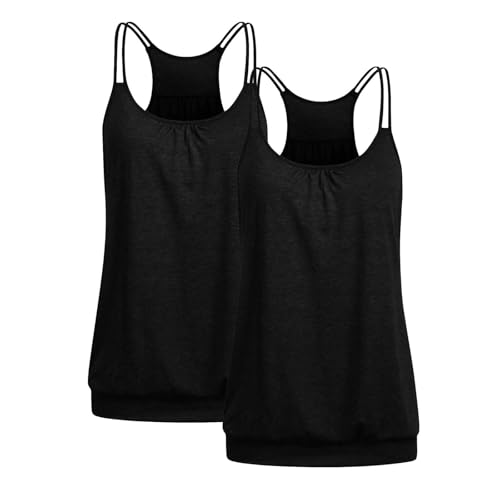 Angebote des Tages Heute Spaghetti Top Damen Sommer Unterhemd Spaghettiträger Tank Top Basic Cami Leichte Yoga Shirt Tanktop Ärmellos Oberteil Basic Trägershirt Tanktops Einfarbig Baumwolle von Generic