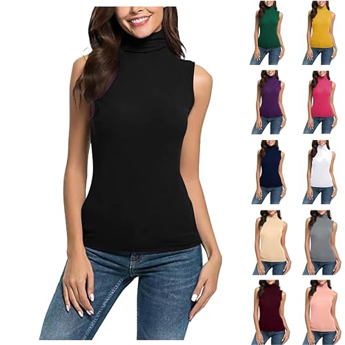 Angebote des Tages Heute Tank Top Damen Ärmellose Rollkragenshirt Sexy Enge Bluse Sommer Große Größen Tanktop Einfarbig Oberteile Leichte Unterziehrolli Neue Shirt Rolli Tops Stretch Trägershirt von Generic