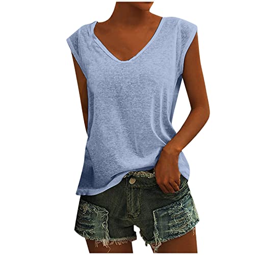 Angebote des Tages Heute Tank Top Damen Ärmellose V-Ausschnitt Shirt Lockere Bluse Sommer Tanktop Flügelärmeln Oberteile Einfarbig Tanktops Lässige Trägertop Stretch Tops Leichte Unterhemd von Generic