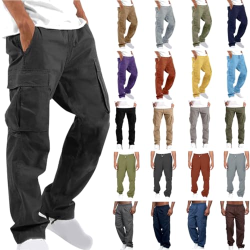 Angebote des Tages Heute blitzangebote Cargohose Herren Lang Baumwolle Hose Casual Einfarbig Jogginghose Sommer Cargo Hosen Regular Fit Freizeithose Leichte Sommerhose Baggy Sporthose Bequeme Pants von Generic