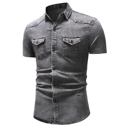 Angebote des Tages Heute blitzangebote Jeanshemd Herren Kurzarm Sommerhemd Denim Hemd Kurzarm Druckknöpfen Jeans Hemden für Männer Regular Fit Used Look Slim Fit Freizeithemd Große von Generic