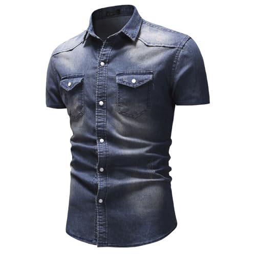 Angebote des Tages Heute blitzangebote Jeanshemd Herren Kurzarm Sommerhemd Denim Hemd Kurzarm Druckknöpfen Jeans Hemden für Männer Regular Fit Used Look Slim Fit Freizeithemd Große von Generic