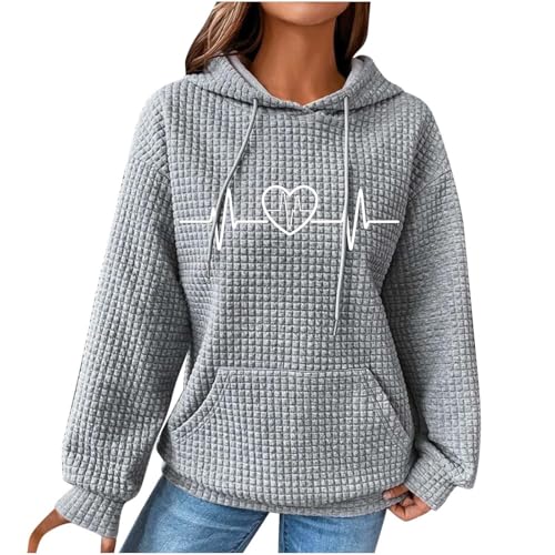 Angebote des Tages Heute blitzangebote Kapuzenpullover Damen Gestreiftes Druck Hoodie Waffel Farbblock Sweatshirt Winter Langarmshirt Mode Pullover Leichte Oberteile Große Größen Kapuzenpulli von Generic