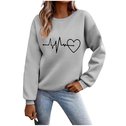 Angebote des Tages heutePullover Damen Sweatshirt Weihnachtspullover Sweater Langarm Baumwolle Fleecepullover Herbst Winter Frauen Elegant Oversized Oberteil ohne Kapuze Bluse Tops von Generic