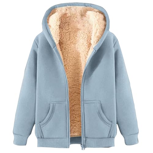 Angebote des tages heute Kapuzenjacke Damen Einfarbig Sweatjacke Gepolstert Gefüttert Jacke Winter Übergangsjacke Zipper Mantel Kapuze Hoodie Große Größen Sweatshirt mit Tasche Warm Cardigan von Generic