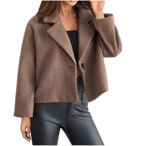 Angebote des tages heute Kurz Wollmantel Damen Rever Knöpfen Mantel Einfarbig Blazer Jacke Trendiges Winterjacke Leichte Wolljacke Essentials Übergangsjacke Winter Freizeitjacke Windbreaker von Generic