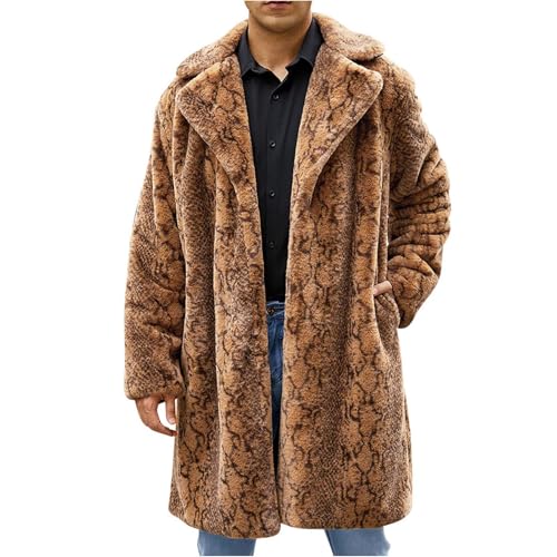 Angebote des tages heute Lang Pelzjacke Herren Leopardenmuster Winterjacke Mode Kunstfell Mantel Reverskragen Pelzmantel Warm Felljacke Große Größen Fellmantel Winter Kunstpelze Jacke Bequemer von Generic