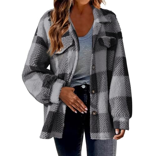Angebote des tages heute Winterjacke Damen Karierte Plüschjacke Button Down Reverskragen Fleecejacke Fleece Strickjacke Große Größen Sweatshirt Winter Mantel Lockere Oberteile Warm Outwear Jacke Angebote des tages heute Winterjacke Damen Karierte Plüschjacke Button Down Reverskragen Fleecejacke Fleece Strickjacke Große Größen Sweatshirt Winter Mantel Lockere Oberteile Warm Outwear Jacke von Generic