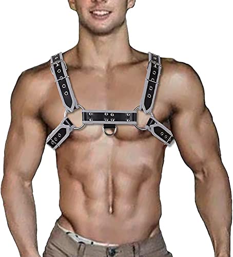 Angela0123 Verstellbares Herren Geschirr für Leder Geschirr Body Brust Half Harness Punk Gürtel Party Maskerade Kostüm, Graues echtes Leder, Einheitsgröße von Generic