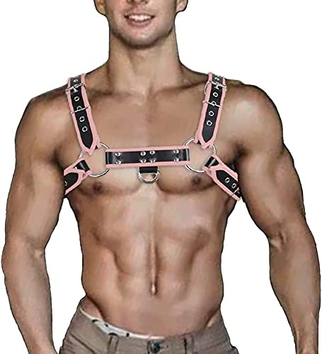 Angela0123 Verstellbares Herren Geschirr für Leder Geschirr Body Brust Half Harness Punk Gürtel Party Maskerade Kostüm, Pinkes Echtleder, Einheitsgröße von Generic