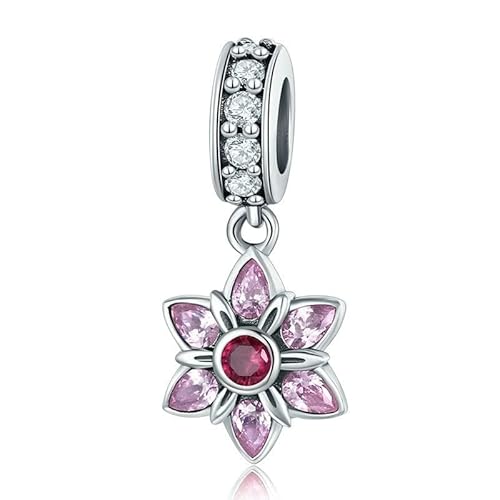 Anhänger 925er Sterlingsilber mit rosa Kristallen, Frühlingsblume, rosa CZ, passend für Bettelarmband und Halskette von Generic