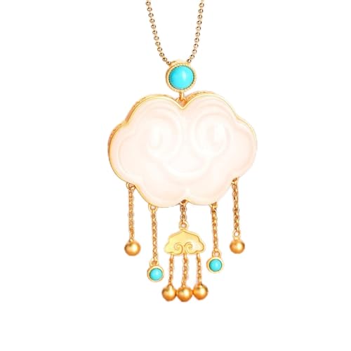 Anhänger Halskette Für Frauen Natürliche Hetian Jade Schloss Der Guten Wünsche Sterling Silber Quaste Halskette Türkis Pullover Kette Hängen von Generic