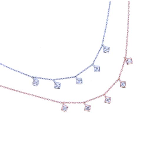 Anhänger Halskette für Damen Fashion Elegant Charm 925 Sterling Silber Schmuck Charm Chocker Square Zirkonia Drop Elegant Girl Women Drop Zarte Silberkette von Generic