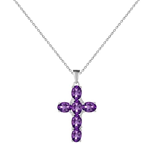 Anhänger-Halsketten Geburtstag 925 Silber eingelegtes Kristallkreuz für Freundin-Jubiläumsfeier (Farbe: Amethyst, Größe: Einheitsgröße) von Generic