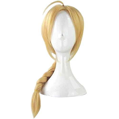 Anime Cosplay Perücke Für Edward Elric 55cm Lange Gerade Zopf Hitzebeständig Synthetisches Haar Halloween Party Perücken Mit Perücke Kappe von Generic