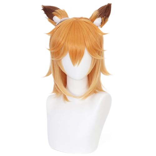Anime Cosplay Perücke Für Hilfreiche Fuchs Senko San Mit Ohren Orange Gerade Synthetisches Haar Unisex Halloween Party Perücken von Generic