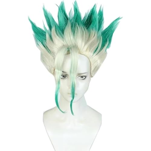 Anime Cosplay Perücke Für Ishigami Senkuu Grün Gradient Gold Kurzes Haar Hitzebeständig Synthetische Perücken Für Halloween Kostüm Party von Generic