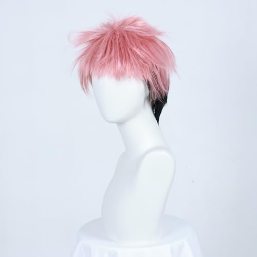 Anime Cosplay Perücke Für Itadori Yuji Rosa Und Schwarz Gemischtes Hitzebeständiges Haar Synthetisch Halloween Kostüm Party von Generic