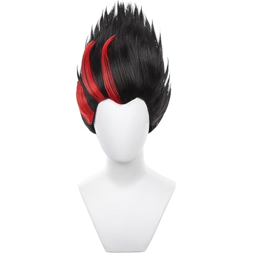 Anime Cosplay Perücken Für Barou Shouei Schwarz Gemischt Rose Rot Kurzes Lockiges Haar Hitzebeständig Synthetische Perücke Halloween Weihnachten Party von Generic