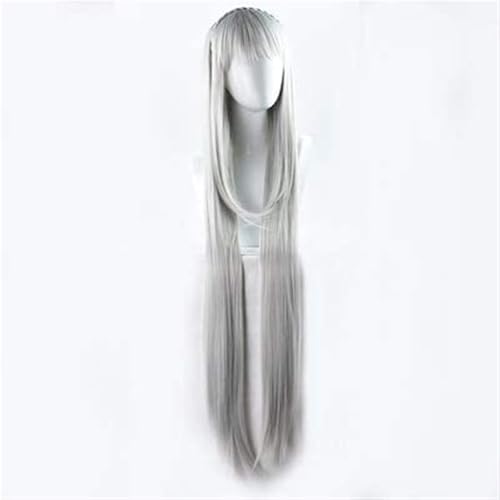 Anime Cosplay Perücken Für Emilia Ein Meter Langes Glattes Haar Grau Halloween Kostüm Party Perücken Mit Pony von Generic