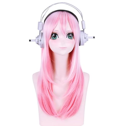 Anime Cosplay Perücken Für Super Sonico 80cm Lange Gerade Hellrosa Hitzebeständig Synthetisches Haar Für Frauen Mädchen Synthetisches Haar von Generic