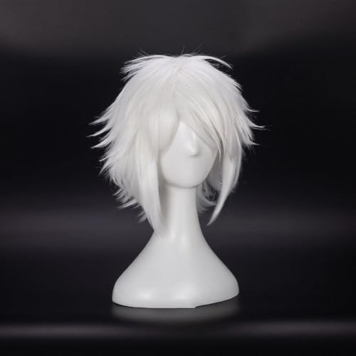 Anime Cosplay Perücken Für Tokyo Ghoul Juzo Suzuya Juuzou Kurzes Reines Weißes Hitzebeständiges Synthetisches Haar Mit 5 Roten Haarnadeln von Generic