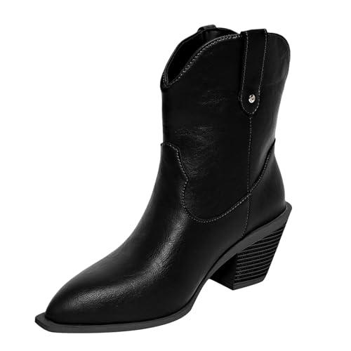 Ankle Boots Damen Halbhoch Chelsea Boots Leder Herbst Stiefel Leichte Kurz Cowboy Stiefel Schwarz Westernstiefel Halbhoch Stiefeletten Westernstiefel Leder von Generic