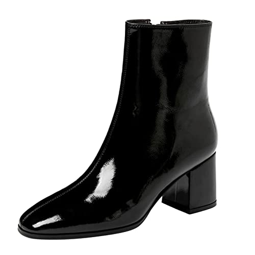 Ankle Boots Damen High Heel Stiefeletten Mode Plateau Absatz Reißverschluss Seitlich Weite Passform Elegant Stilvoll (Black, 38) von Generic