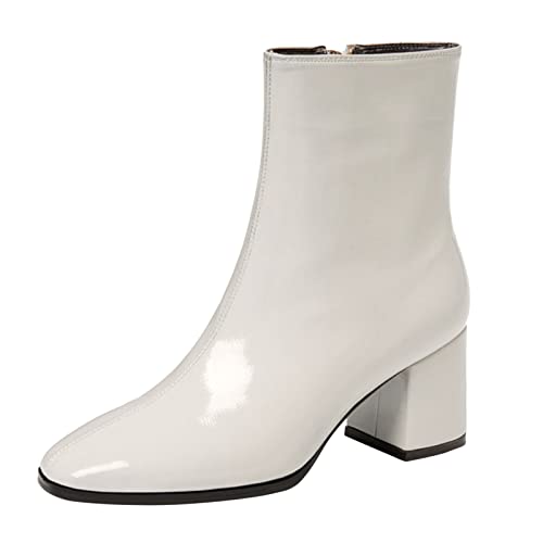 Ankle Boots Damen High Heel Stiefeletten Mode Plateau Absatz Reißverschluss Seitlich Weite Passform Elegant Stilvoll (White, 40) von Generic