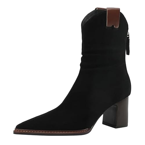 Ankle Boots Damen Kurz Cowboy Stiefeletten Elegant Herbst Stiefel Mit Absatz Wildleder Herbst Stiefel Elegant Cowboystiefel Halbhoch Cowboy Stiefeletten Cowboystiefel Festival Stiefe Braun von Generic
