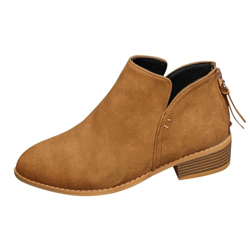 Ankle Boots Damen Leder Stiefeletten Braune Cowboy Stiefel Braune Breit Winterschuhe Breit Winterstiefel Halbhoch Cowboy Stiefeletten Elegant Leder Chelsea Boots von Generic
