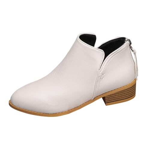 Ankle Boots Damen Leder Stiefeletten Braune Cowboy Stiefel Braune Breit Winterschuhe Breit Winterstiefel Halbhoch Cowboy Stiefeletten Elegant Leder Chelsea Boots von Generic